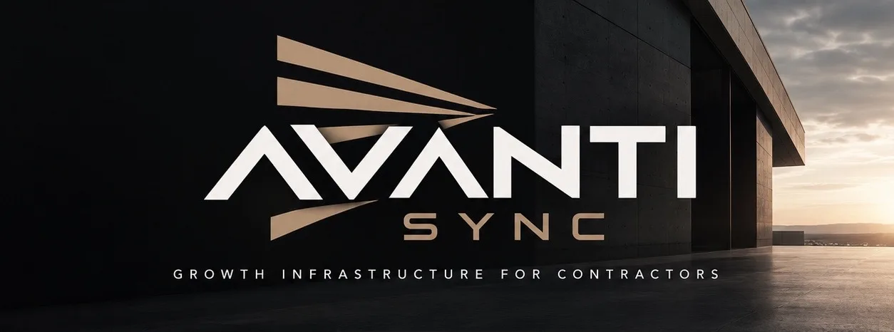 El logo de Avanti Sync en un edificio moderno al atardecer